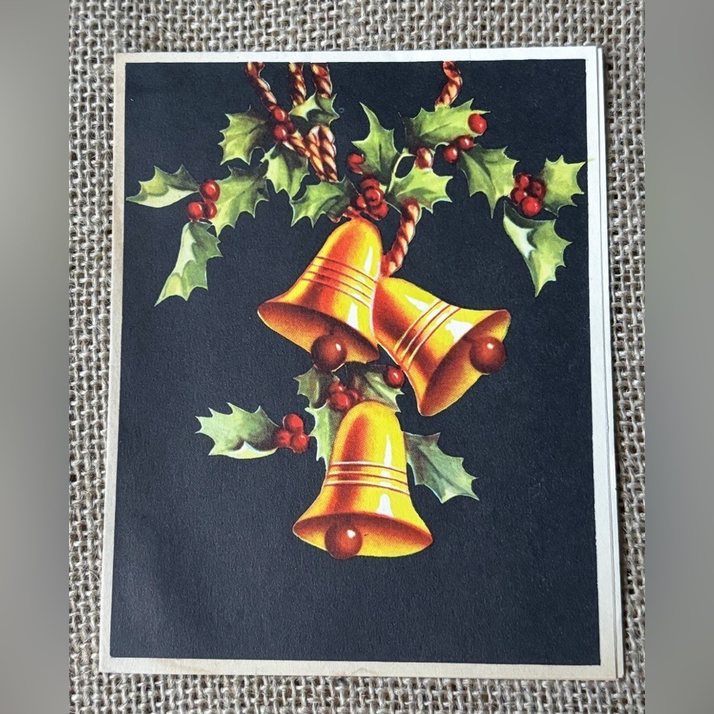 Vintage Hawthorne House Bells Holly Christmas Card 1940 1950 Junk Journaling